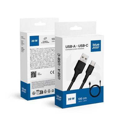 Cable USB-A to Type-C par 100cm 3A Noir Par Blue Star