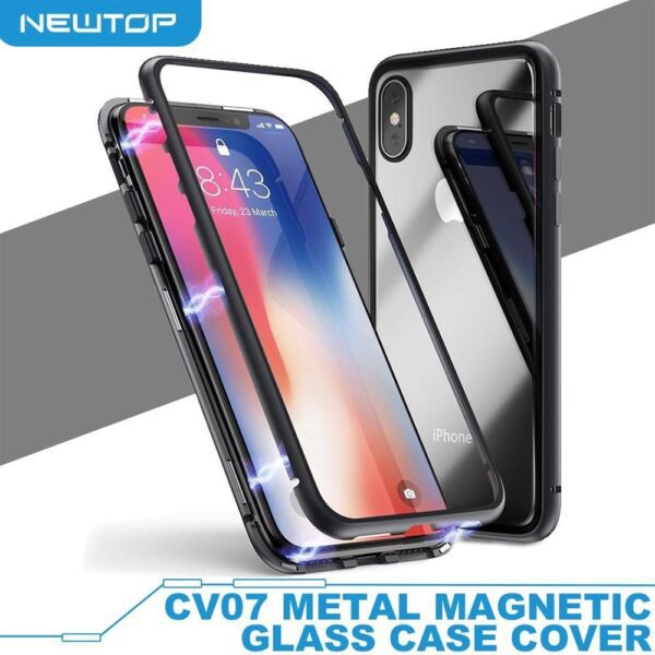 NEWTOP CV07COQUE EN  METAL MAGNETIC GLASS POUR IPHONE 11 PRO-NOIR
