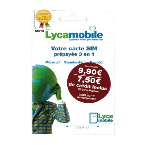 Carte SIM prépayée Orange Mobicarte 4G triple découpe avec 5€ de