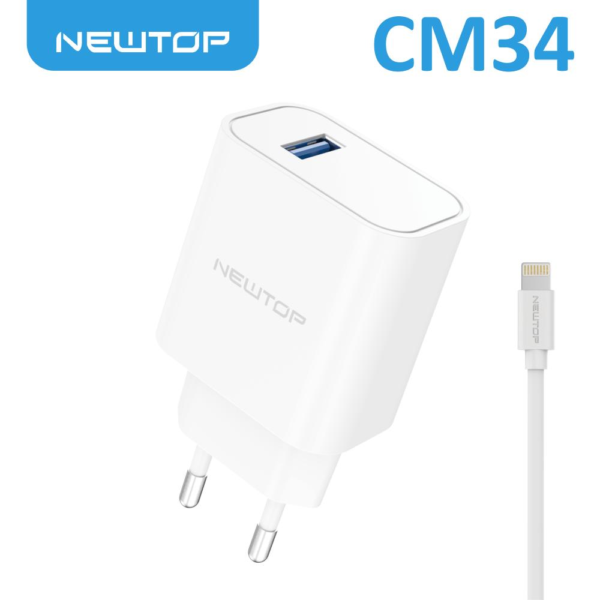 NEWTOP CM34 CHARGEUR SECTEUR 1 USB 2.1A AVEC CABLE LIGHTNING