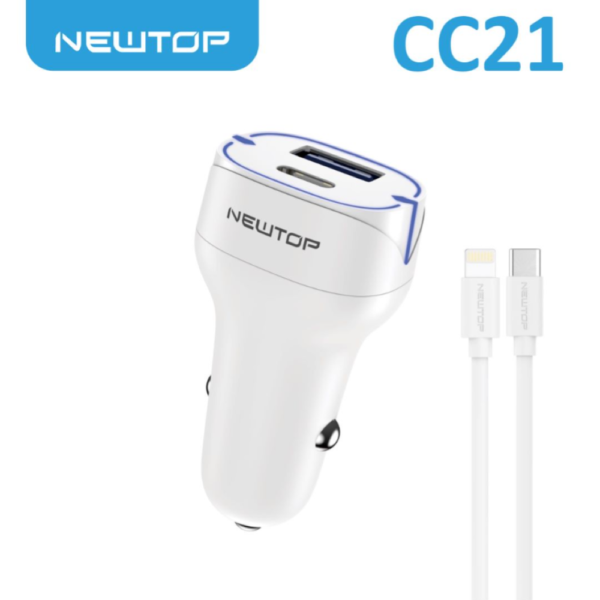 NEWTOP CC21 CHARGEUR VOITURE QC3.0 + PD 38W AVEC CABLE TYPE-C/LIGHTNING