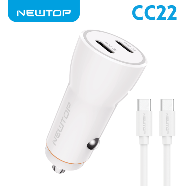 NEWTOP CC22 CARICATORE DA MACCHINA PD 20W+20W CON CAVO TYPE-C/TYPE-C