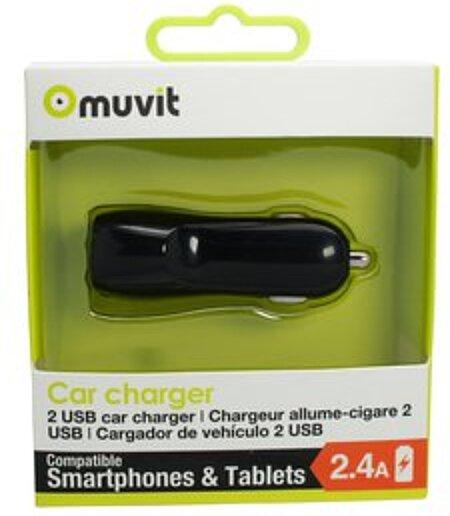 Chargeur allume cigare 2.4V USB noir MUVIT