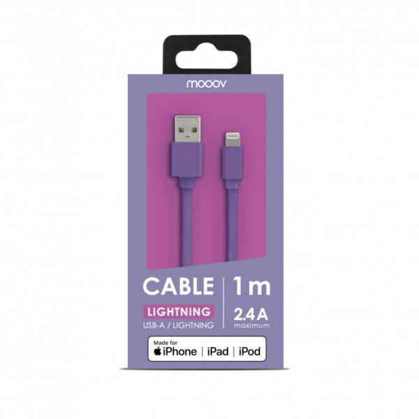 Câble MFI / USB-A plat pour iPhone iPad 1 m - lavande