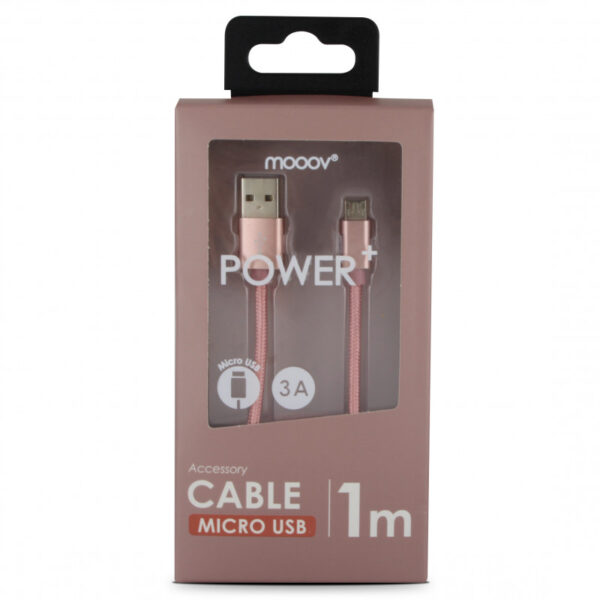 Câble micro USB /USB-A nylon 1 m - rose or