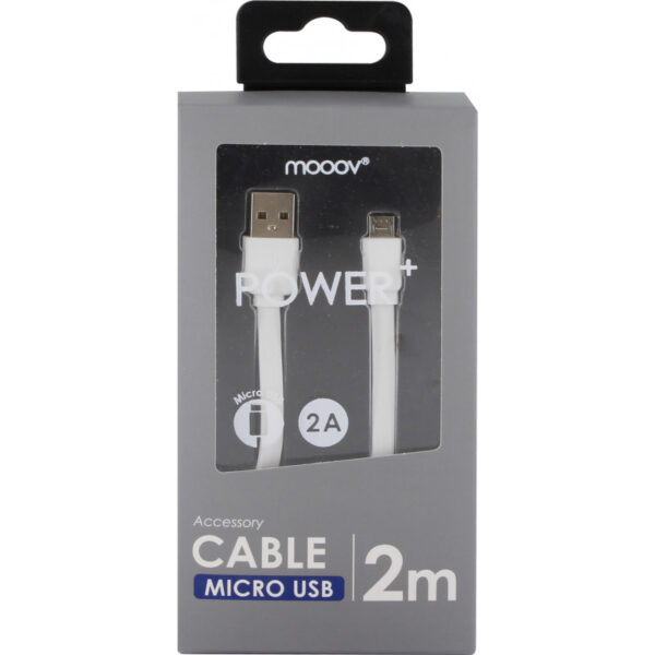 Câble micro USB /USB-A plat 2 m - blan