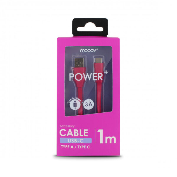 Câble USB-C /USB-A plat 1 m - framboise