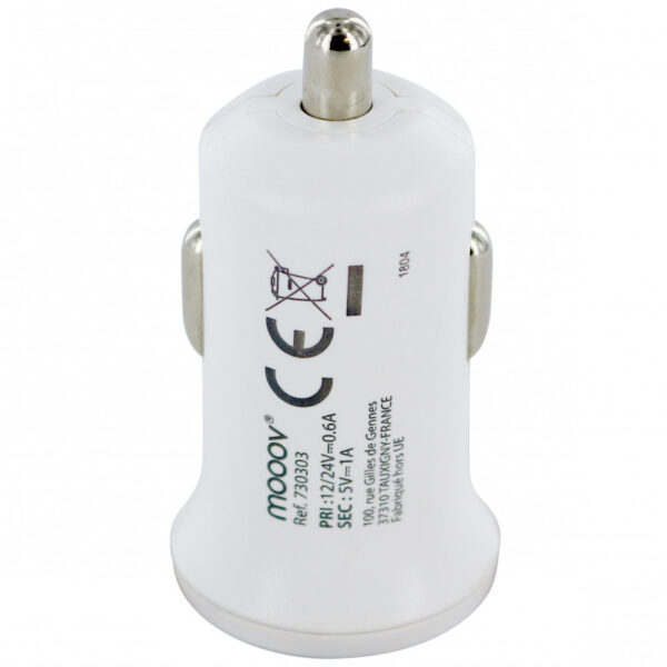 Chargeur allume-cigares 1 USB-A 1 A - blanc