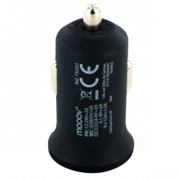 Chargeur allume-cigares 1 USB-A Quick charge 3.0 - noir