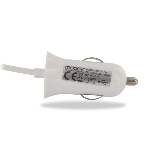 Chargeur allume-cigares lightning MFI 2.1 A avec port USB - blanc