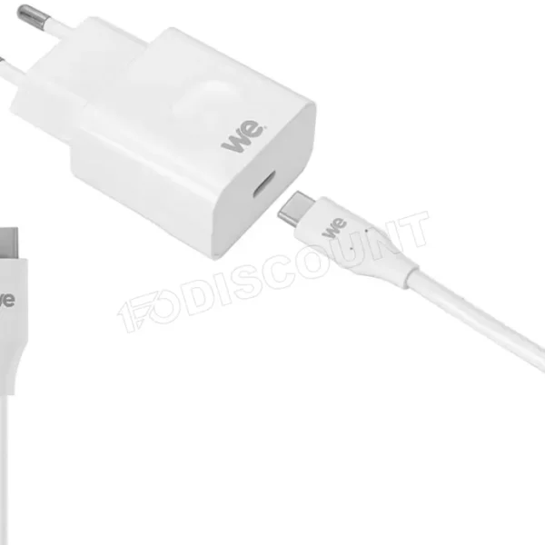 Chargeur secteur USB type C We avec câble USB Type C 3A (Blanc)
