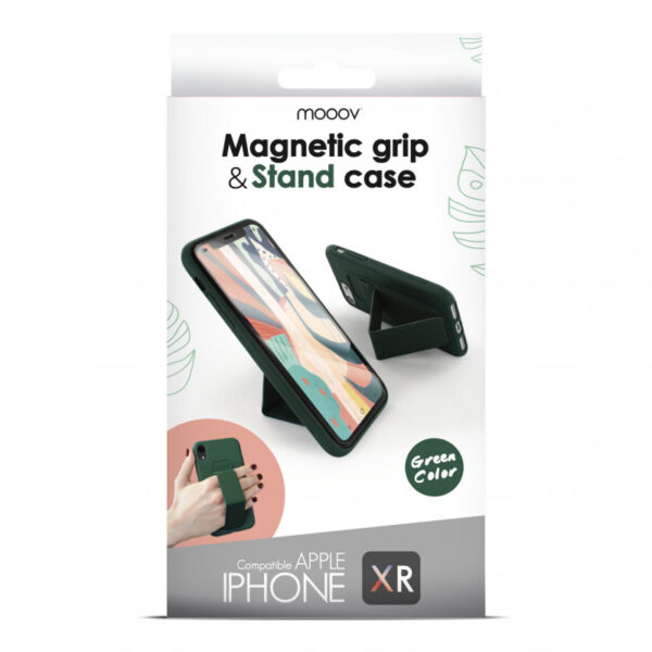 Coque semi-rigide magnétique avec support pour iphone XR - verte