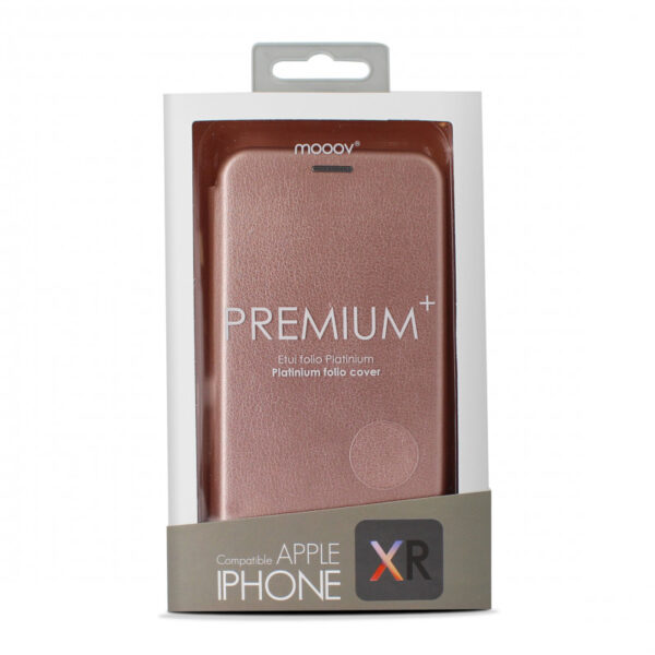 Etui folio clam platinium pour iphone XR - rose or