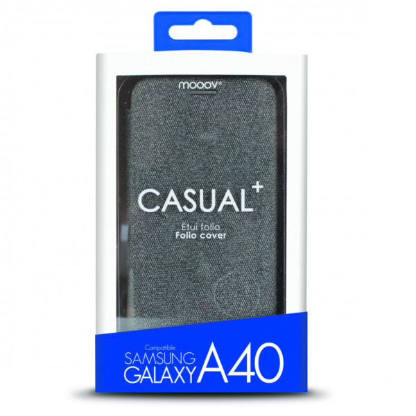Etui folio clam tissu pour Samsung A40 - gris