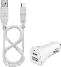 Just Green - Adaptateur d'alimentation pour voiture - 3 A - 2 connecteurs de sortie (USB, 24 pin USB-C) - blanc