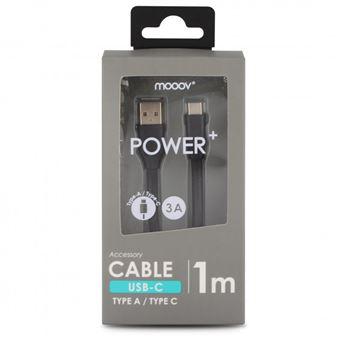 mooov Câble USB-A/USB-C plat data et charge 1 m - noir - 732057