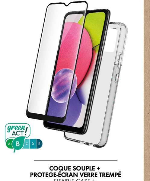 Pack 2 en 1 Coque Samsung Galaxy A03 Souple Transparente + Protection d'écran 2.5D