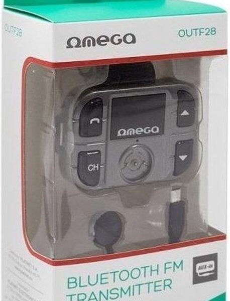Transmetteur FM Bluetooth 2.1+ EDR Omega OUTF28 pour autoradio / AUX / MIC / + Chargeur USB 1,5 A Noir