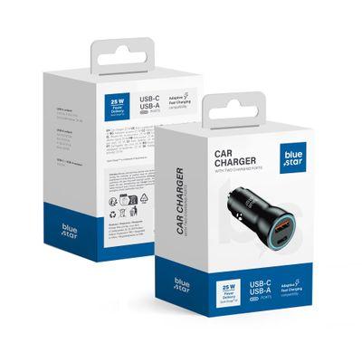 Chargeur Allume-Cigare 25W Type-C + USB-A Noir par Blue Star