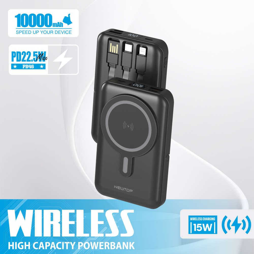 NEWTOP-PB46-POWER-BANK-STAND-FAST-CHARGING-PD-MAGSAFE-CON-CAVI-10000MAH-NERO